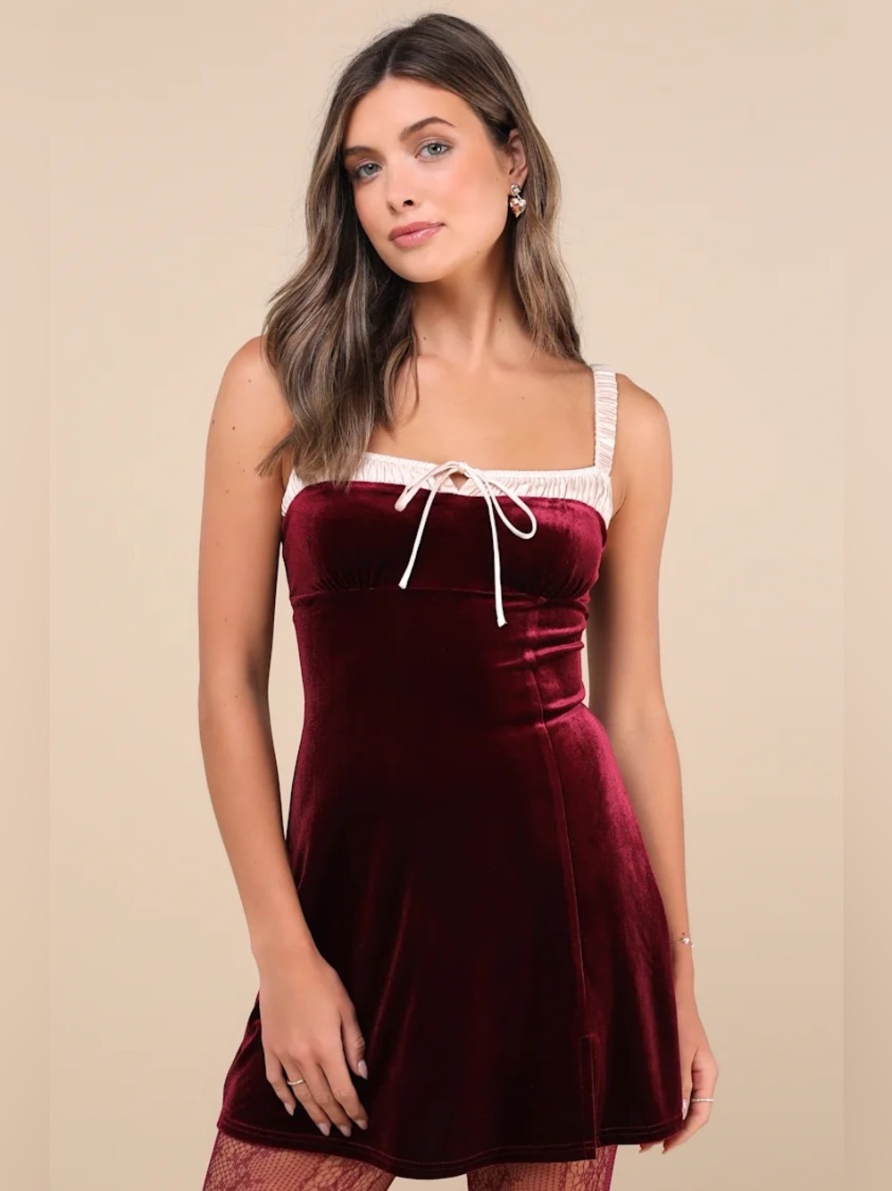Lulus Velvet Dress | Burgundy Satin Mini Fairy Whimsical Goth Babydoll